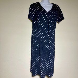 Lands' End Navy Polka Dot Retro Short Sleeve Stretch Unlined V-Neck Zip Dress 12